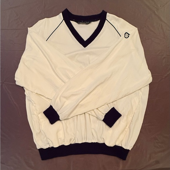 Black/White Lightweight Golf Windbreaker Shirt Jacket V-Neck/Side Pockets Large - Picture 4 of 9